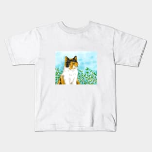 Calico cat pet portrait watercolor painting Kids T-Shirt